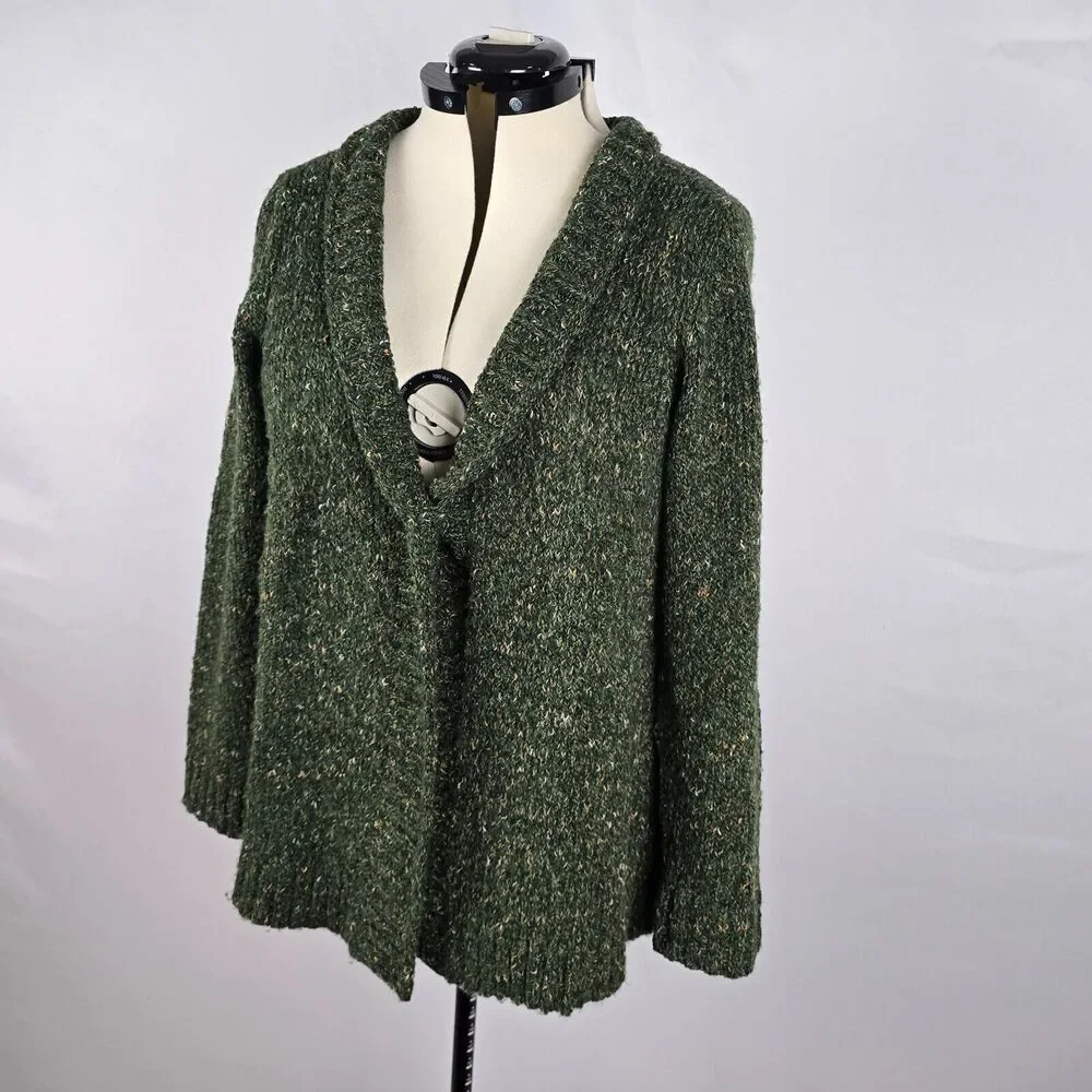 Charter Club Cardigan Women's 0X Green Button Closure V-Neck Lay Flat Collar